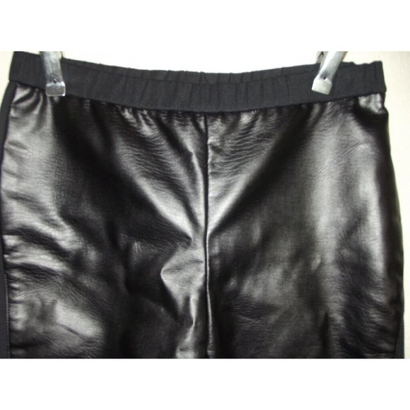 Trouve Ankle Leggings XS Black Faux Leather Pull On Pants women's knit back crop - Picture 2 of 7